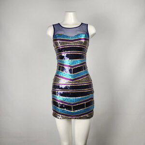 As U Wish Blue & Purple Sleeveless Sequined Mini Dress Size S
